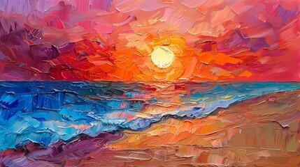Vivid Sunset Seascape with Textured Waves