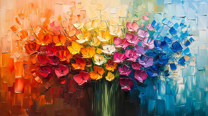 Vibrant Rainbow Tulips Oil Painting