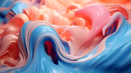 The image is an abstract 3D rendering of a twisted wave of blue and pink. The wave forms a curling shape with a central void, creating a sense of depth and movement. The colors are vibrant