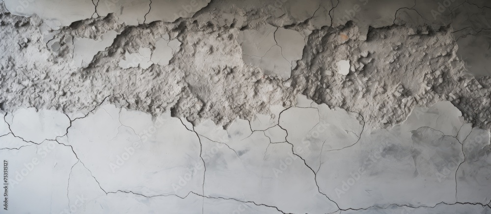 Poster Decrepit Weathered Wall with Deep Cracks and Rust Stains Background Texture