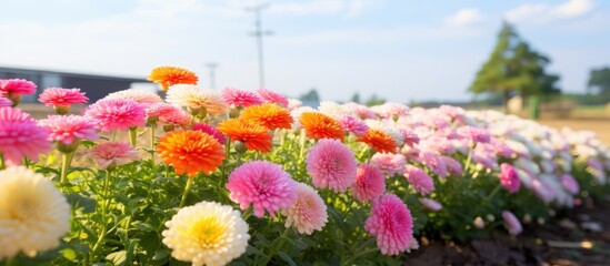 Obraz premium Vibrant Wildflowers Blooming in a Colorful Meadow under Clear Blue Skies