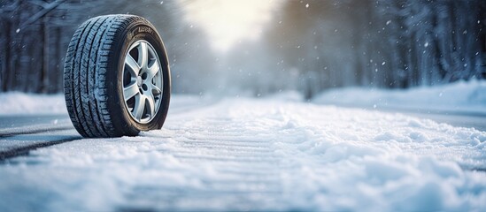 Lonely Tire Marks Its Path on a Icy Winter Highway, Symbolizing Isolation and Cold Hardship