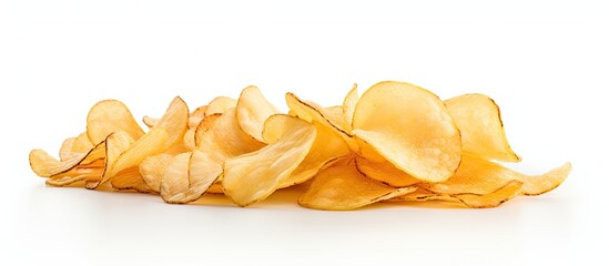 Crunchy Potato Chips Over White Background for Snack Lovers and Parties