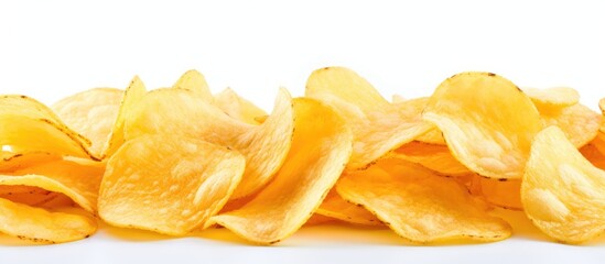 Irresistible Heap of Crunchy Potato Chips Ready for Snacking Delight and Movie Night Fun