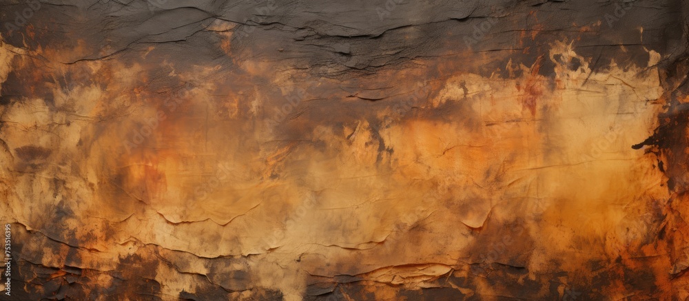 Poster abstract artwork of textured brown and orange wall with vibrant colors and intriguing patterns