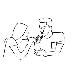 Conceptual ink drawing line art of dating