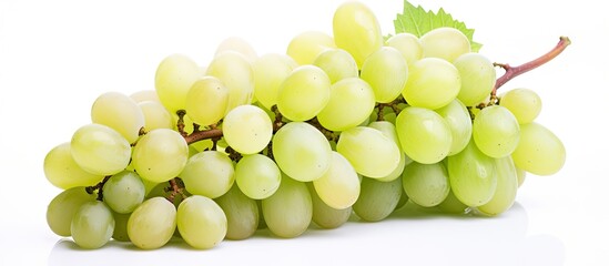 A Luscious Bunch of Fresh Green Grapes with Droplets of Water on a Wooden Table