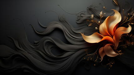 Beautiful orange flower on black decorative background as wallpaper illustration, Elegant Orange Flower	
