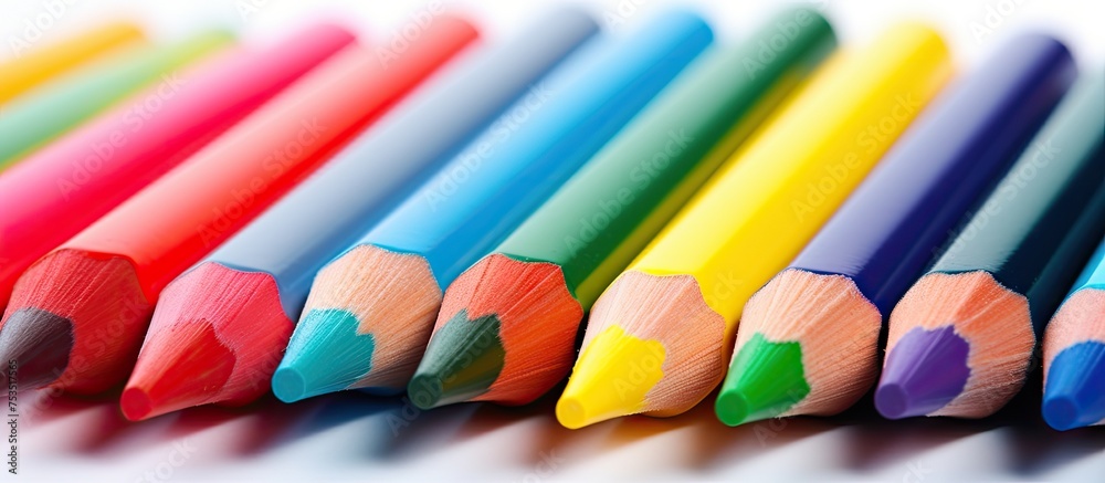 Poster vibrant array of colorful pencils aligned for creative inspiration and art projects