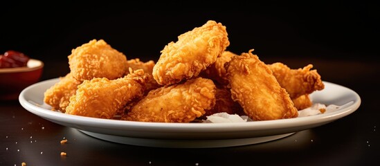Delicious Fried Chicken Wings Served with Zesty Dipping Sauce on a Rustic Plate