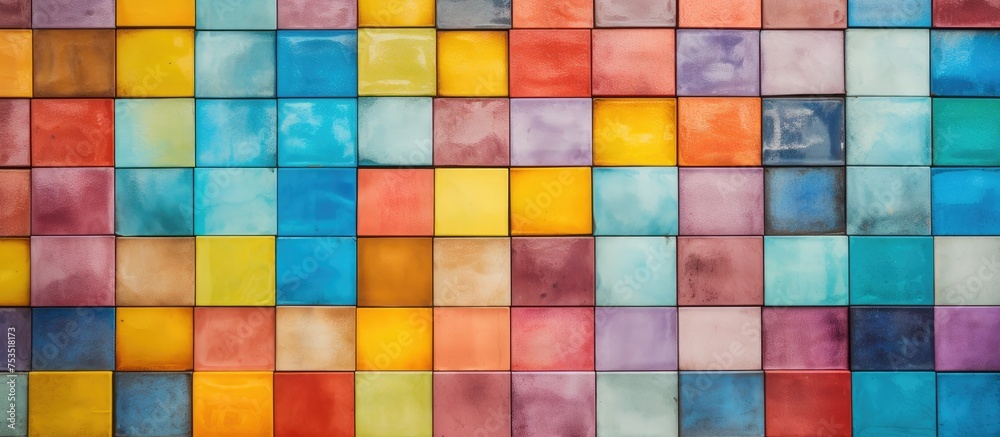 Aufkleber Vibrant Colorful Wall Display Featuring Assorted Multicolored Building Blocks