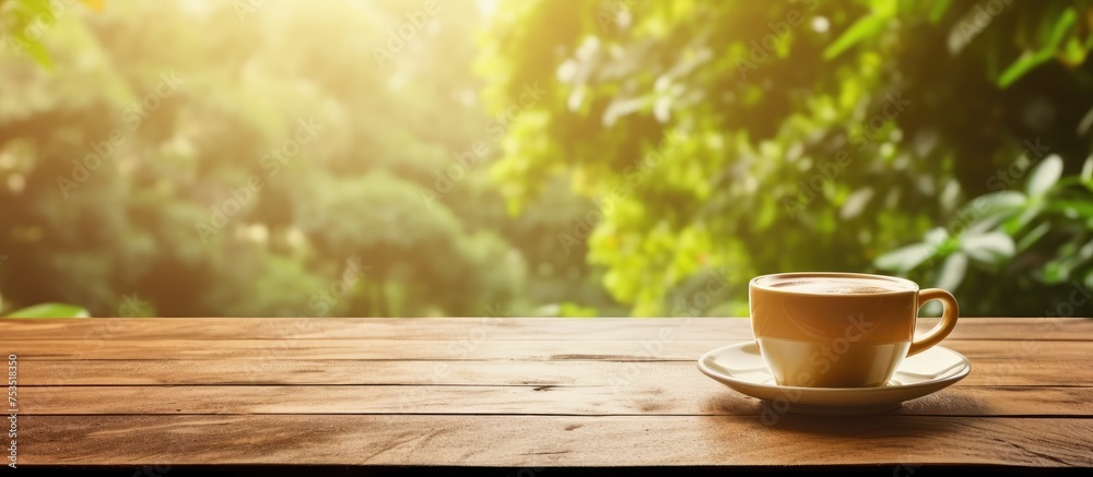 Poster aromatic coffee delight enjoyed on a rustic wooden table setting