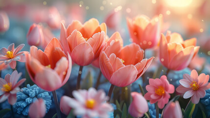 Easter background with beautiful spring flowers.