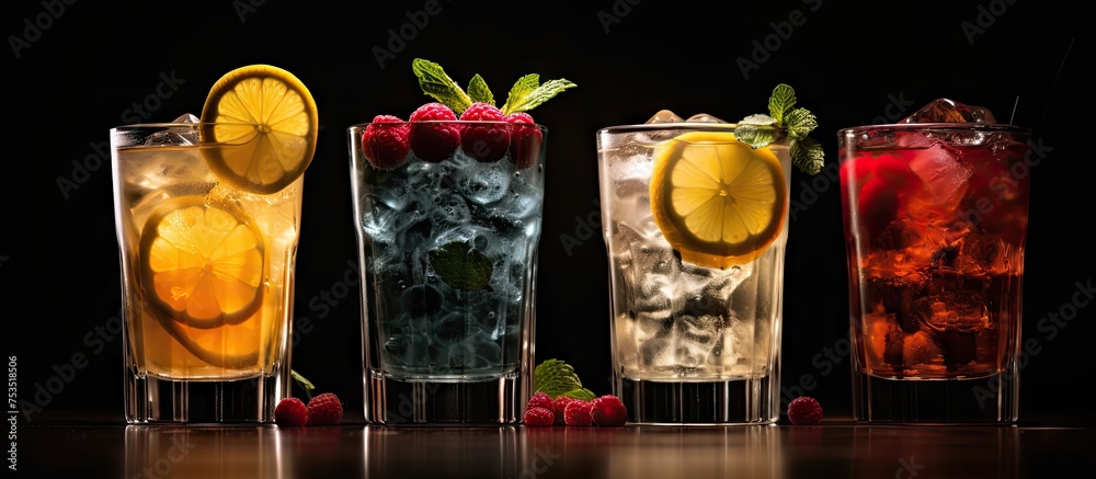 Aufkleber Vibrant Array of Four Unique and Refreshing Cocktails on a Summer Bar Menu