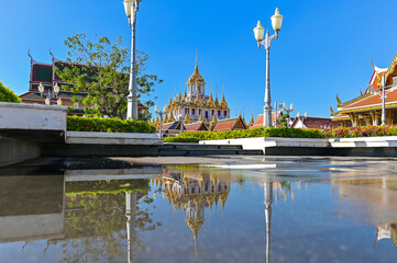 Pagoda in Ratchanatda temple or metal castle, One third of the world, in Thailand.