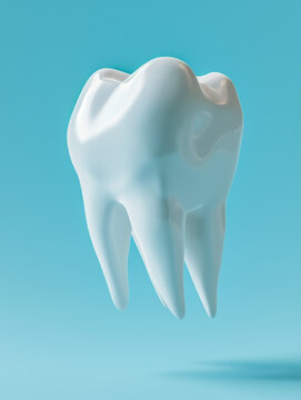 A pristine white molar stands against a soothing blue backdrop