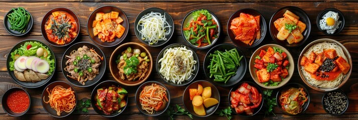 Korean cuisine is presented on a table. Generative Ai. - obrazy, fototapety, plakaty