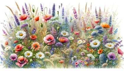 Obraz na płótnie Canvas Watercolor of beautiful wildflower garden