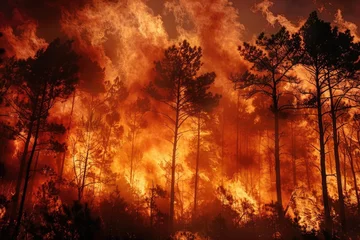 Rolgordijnen Large flames of forest fire © PinkiePie