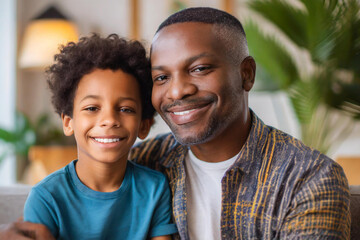family portrait, father and young son, african american family
