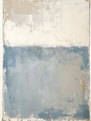 A painting featuring light blue, light grey hues against a white background