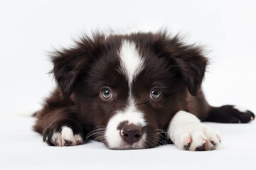 Captivating Border Collie Puppy with Soulful Gaze Resting Peacefully - Generative AI