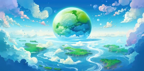 Fototapeta premium Serene Utopian World: A Surreal Eco-Fantasy Amidst the Clouds - Generative AI