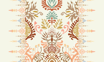 Hand drawn  Ikat floral paisley embroidery on white background.Ikat ethnic oriental pattern traditional.Aztec style abstract vector illustration.