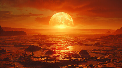 Dust on Mars. Sunset on Mars. Martian landscape with craters. All art elements made by me.