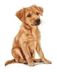 Charming Brown Terrier Puppy Sits Elegantly Against White - Artwork Generative AI