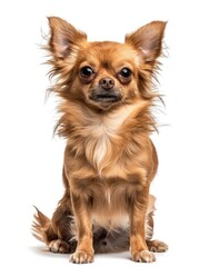 Endearing Brown Chihuahua with Alert Eyes Sits Perfectly - Captured by Generative AI
