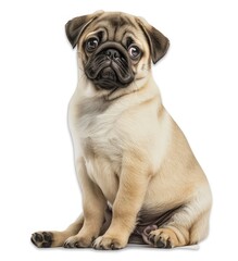 Adorable Fawn Pug Puppy With Soulful Eyes Sitting Patiently - Generative AI