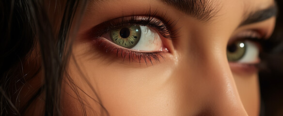 Close-up of young woman's eye with striking green iris