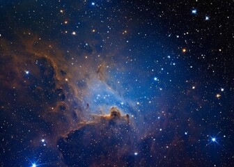 Deep blue night sky universe with stars, nebula and galaxy