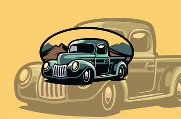 
Classic cargo truck vector logo featuring a green vehicle against a light orange background, symbolizing reliability and efficiency in transportation
