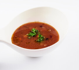 Traditional ukrainian vegetable borsch isolated on white