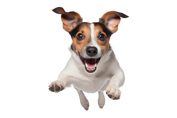 happy dog ​​Jack Russell jumping on a transparent background - obrazy, fototapety, plakaty