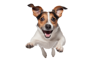happy dog ​​Jack Russell jumping on a transparent background