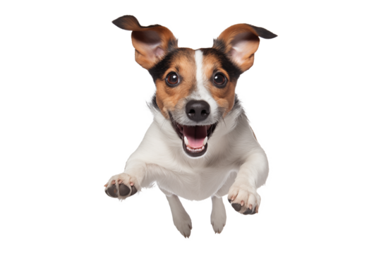 happy dog ​​Jack Russell jumping on a transparent background