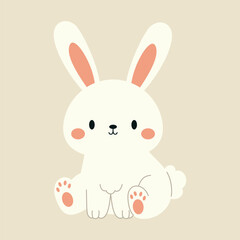 Cute boho little Easter bunny. Cartoon whimsical rabbit character for kids cards, baby shower, invitation, poster. Vector stock illustration