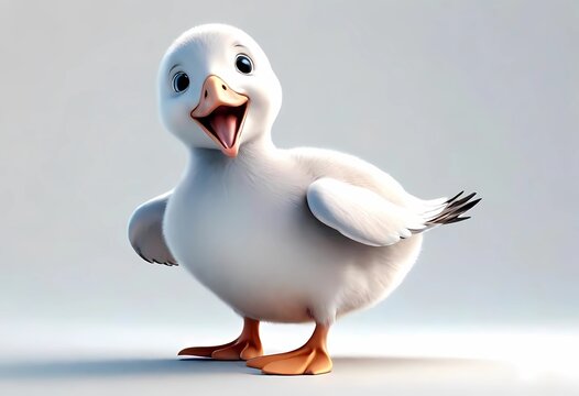 A Adorable 3d rendered cute happy smiling and joyful baby Swan cartoon character on white backdrop 