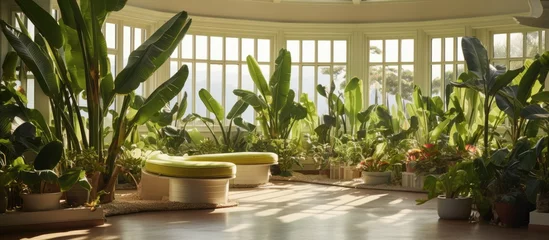 Foto op Plexiglas Cultivating indoor banana trees Indoor tropical space © LukaszDesign