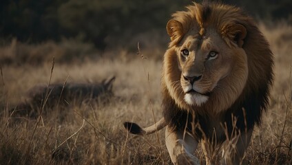 Fototapeta premium A lion wandering in the forest