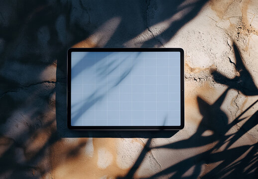 Tablet Screen Mockup Against Concrete Background, Generative ai