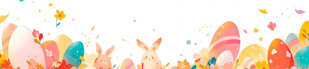 Abstract background in niji style on Easter theme imitating the shapes of eggs and rabbits. - obrazy, fototapety, plakaty