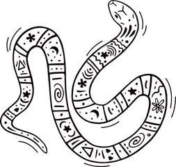 Abstract snake print in doodle style. Boho style. Magic and mysticism. Esoteric concepts. Vector