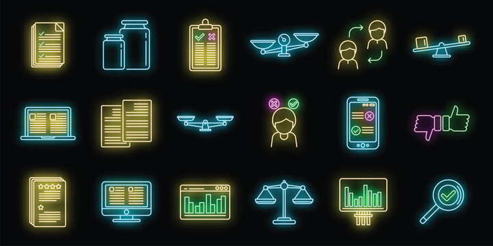 Comparison icons set outline vector. Small big. Business influence neon isolated