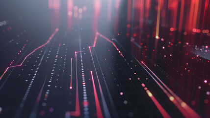 Neon light trails creating a vibrant digital landscape in hues of red and blue.