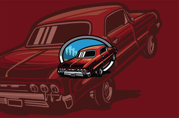 Naklejka premium Holden car vector logo with a red car against a red background, exuding boldness and power in a striking and harmonious design.