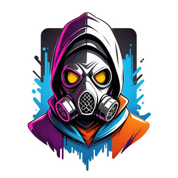 a person wearing a gas mask with paint splatters, vector art, shock art, 3 d icon for mobile game, a beautiful artwork illustration, cartoon style illustration, hooded